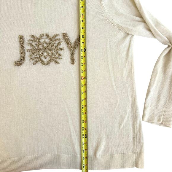 Talbots Women’s 2X “JOY” Holiday Sweater Ivory Wool Alpaca Blend Metallic Trim - Picture 6 of 9